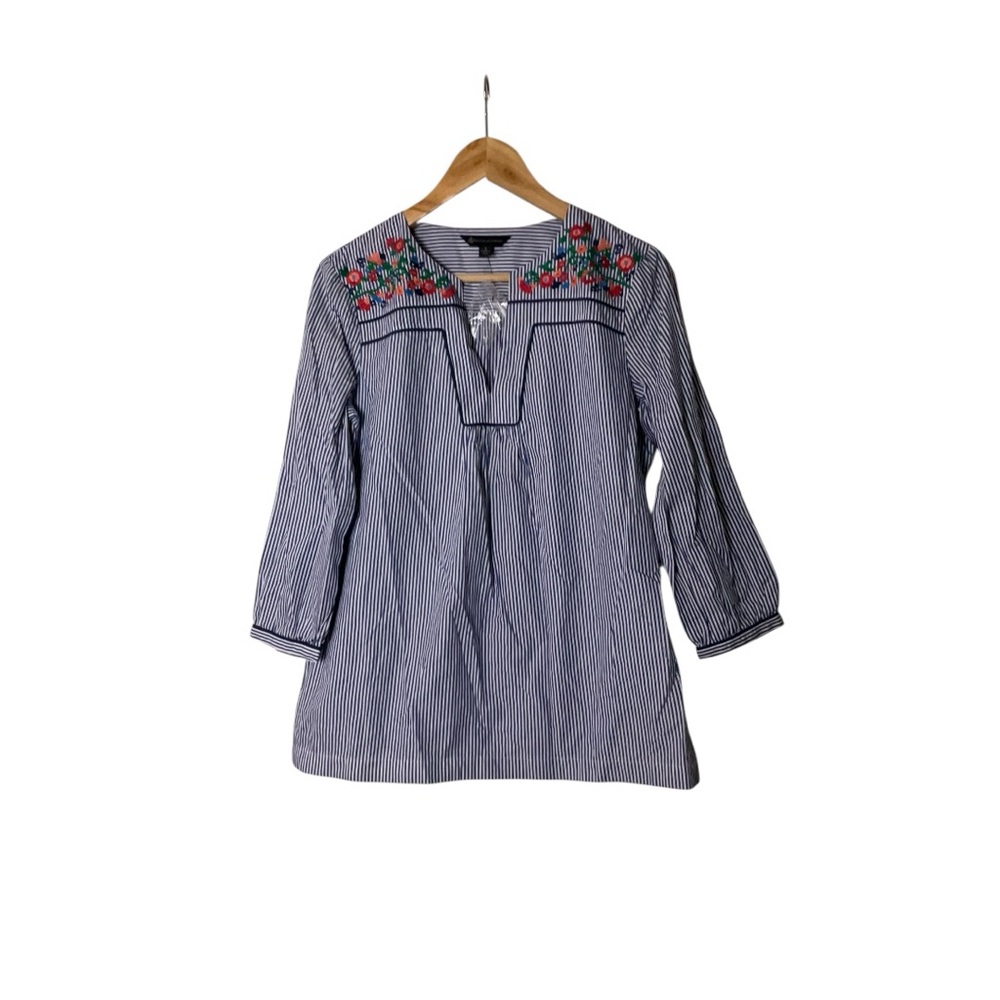 NWOT Brooks Brothers Blue Stripe Embroidered Popover Top S